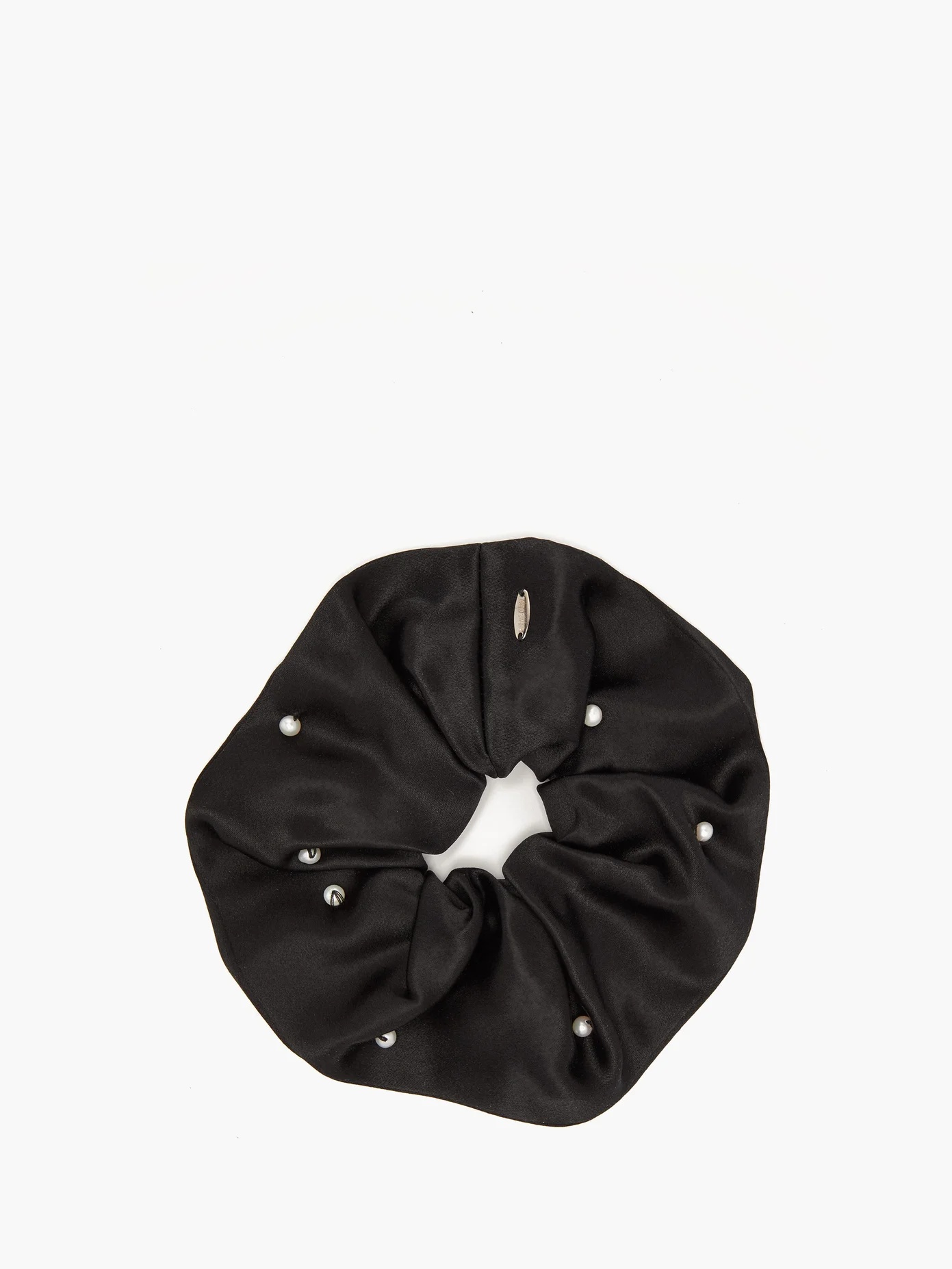 Faux-pearl embellished silk-satin hair scrunchie - 3