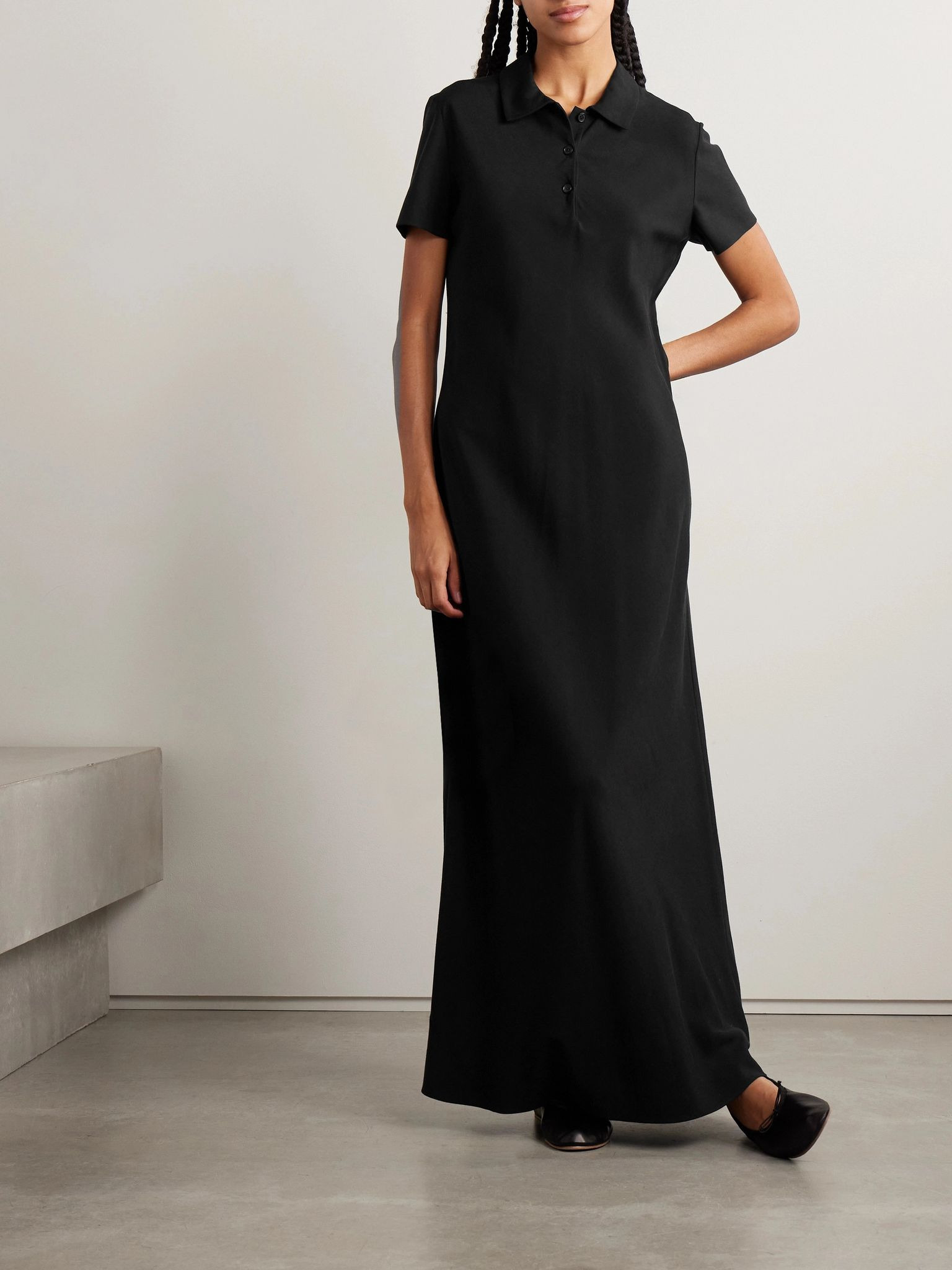 Valenit cotton and silk-blend jersey maxi shirt dress Black - 2