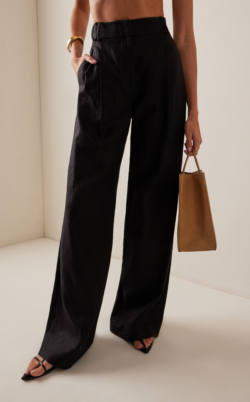 Pleated Linen Wide-Leg Pants black 3