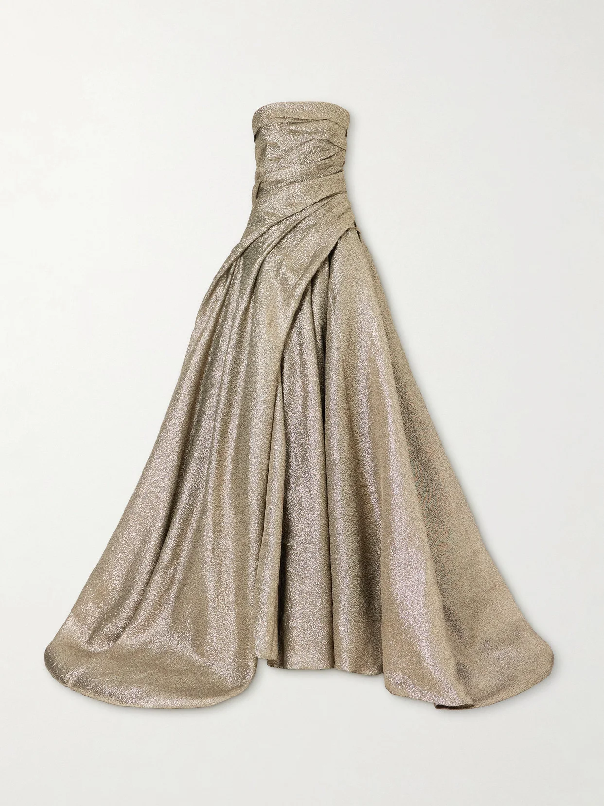 Off-the-shoulder Draped Brocade Gown - 1