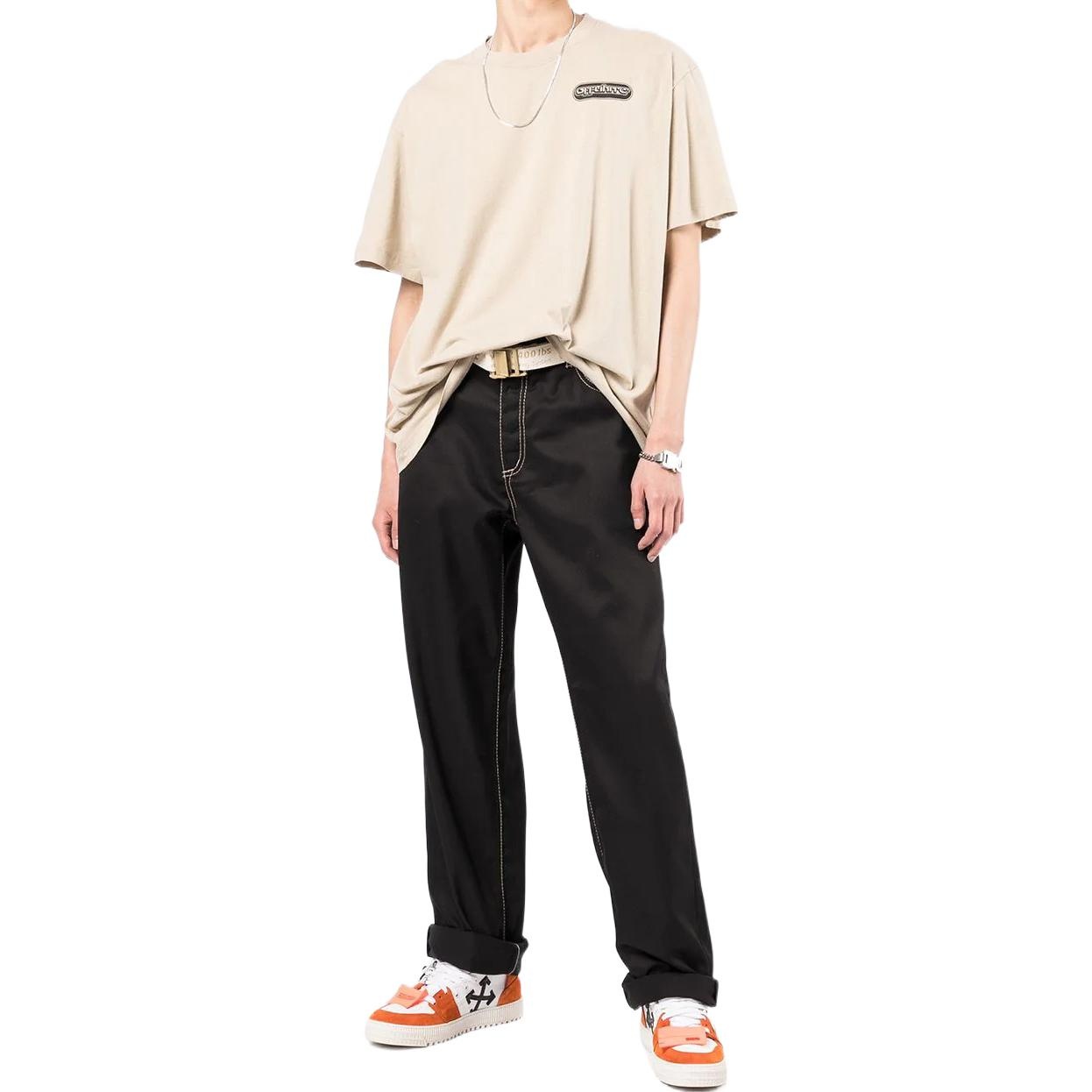 Men's Off-White SS22 Logo Printing Short Sleeve Loose Fit Light Brown T-Shirt OMAA038S22JER0031710 - 2