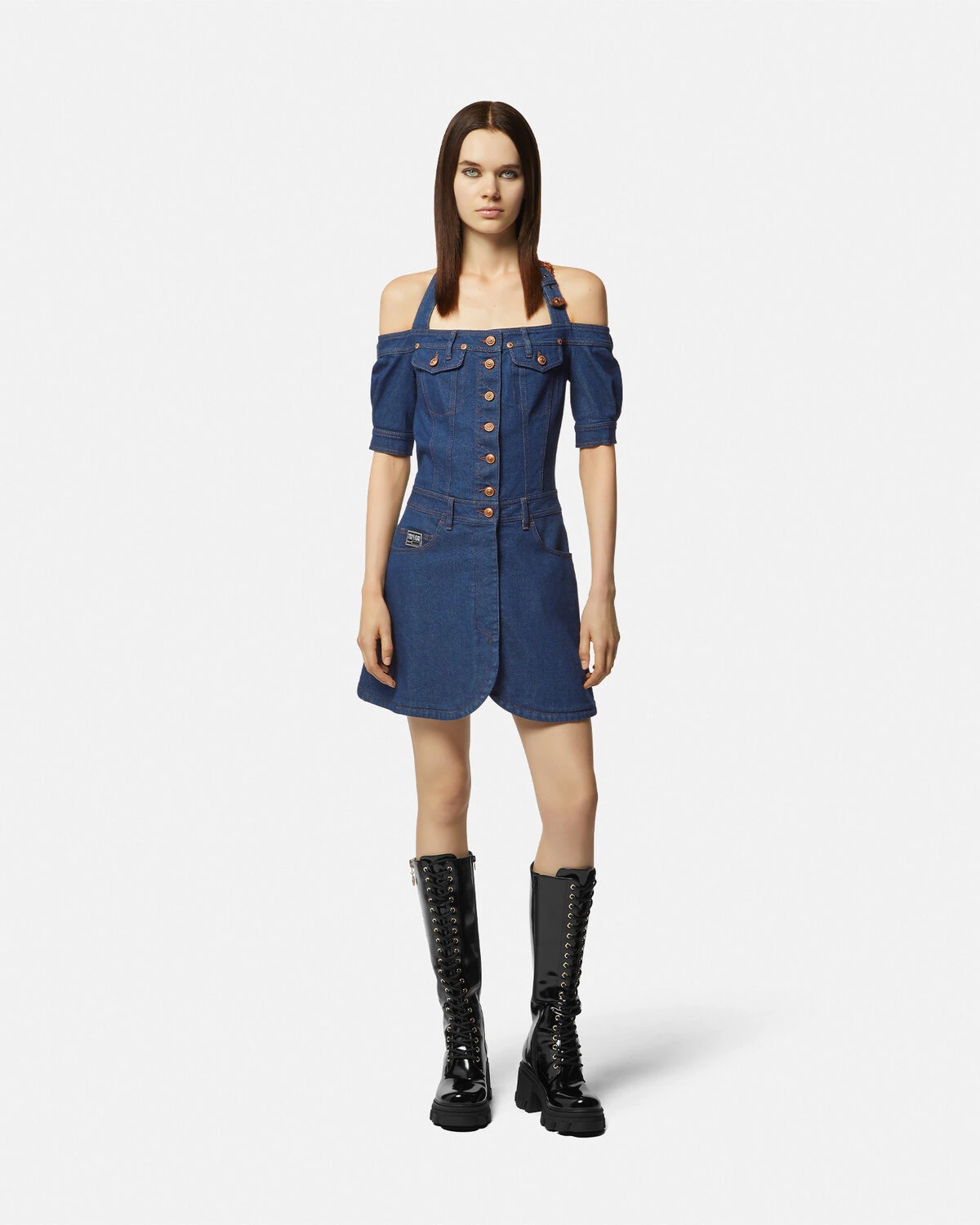 Baroque Buckle Denim Mini Dress - 2
