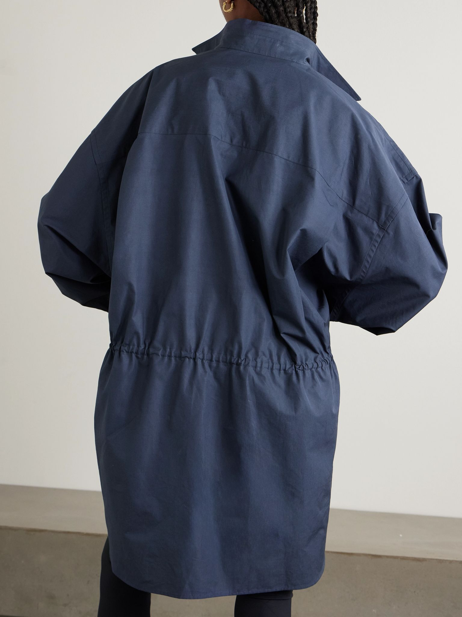 Asymmetric gathered cotton-poplin mini shirt dress Blue - 3