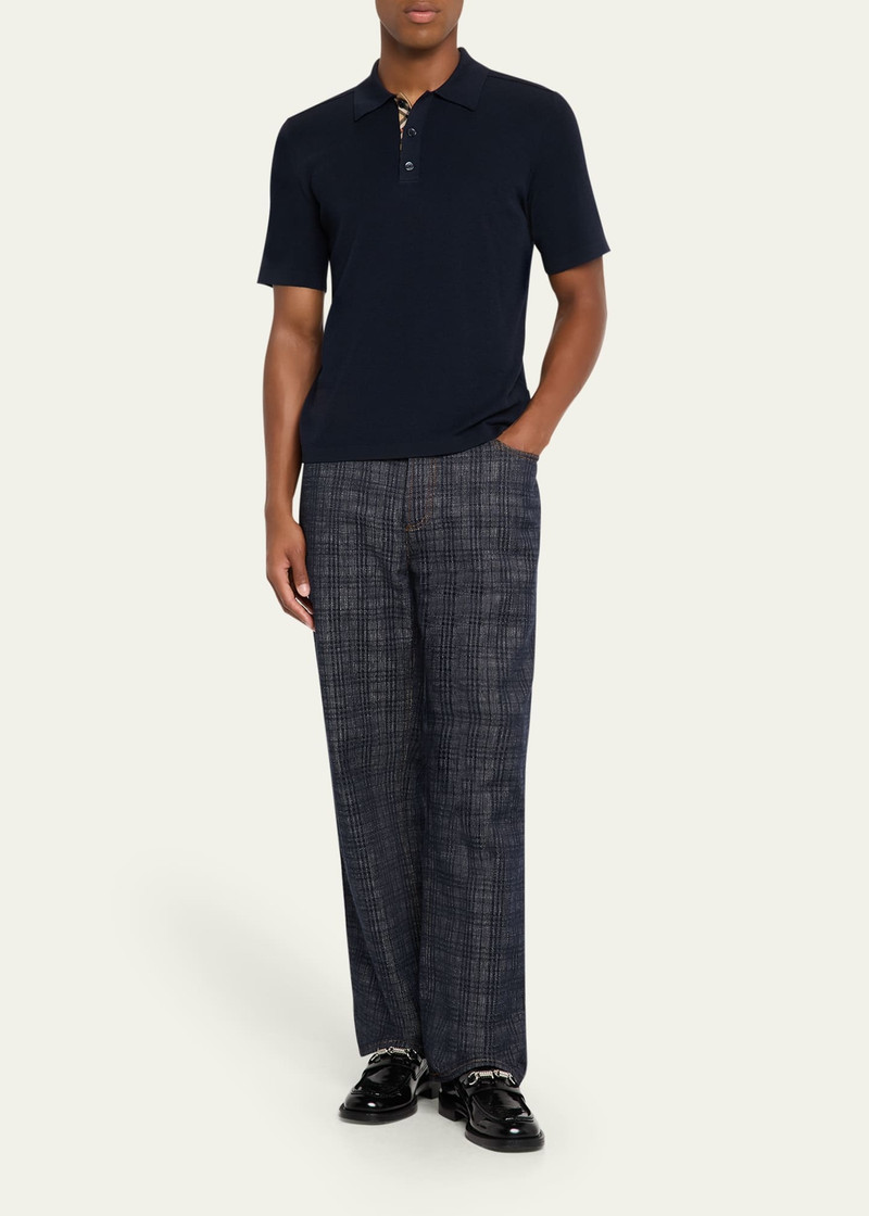 Burberry Men's Wool Knit Check-Placket Polo Shirt outlook