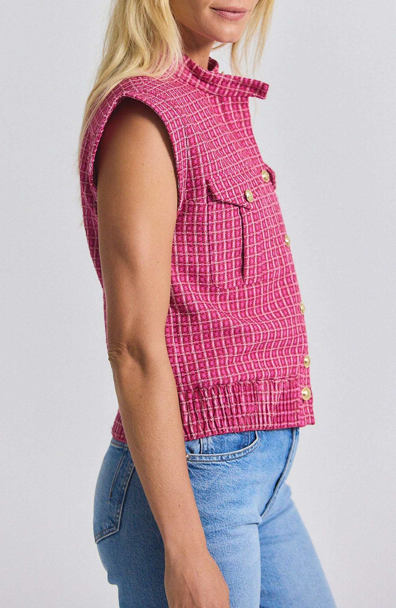 Derek Lam 10 Crosby Namira Cotton Blend Tweed Vest in Raspberry/White at Nordstrom - 3