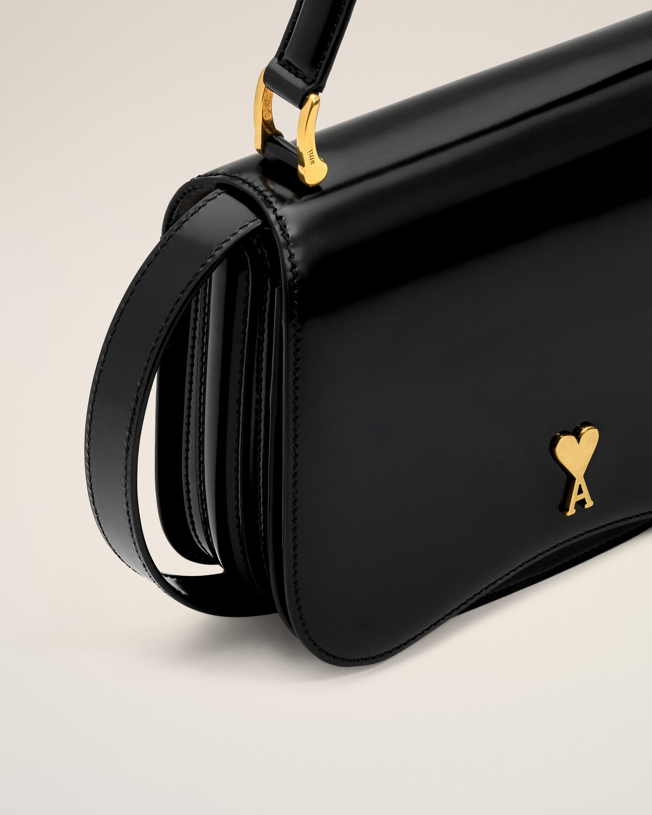 BLACK GLAZED LEATHER TOP HANDLE PARIS PARIS BAG - 5