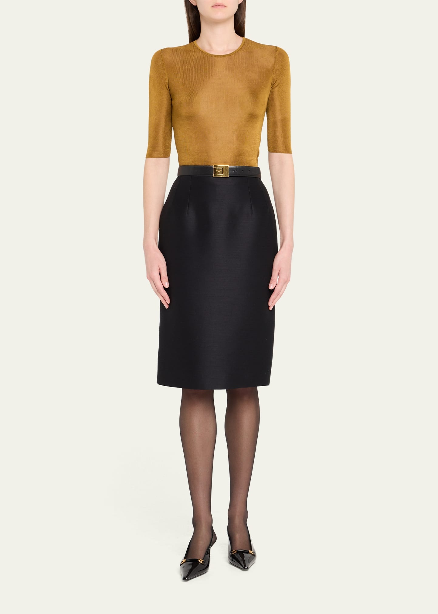 Quarter Sleeve Knit Top with Logo Detail - 2