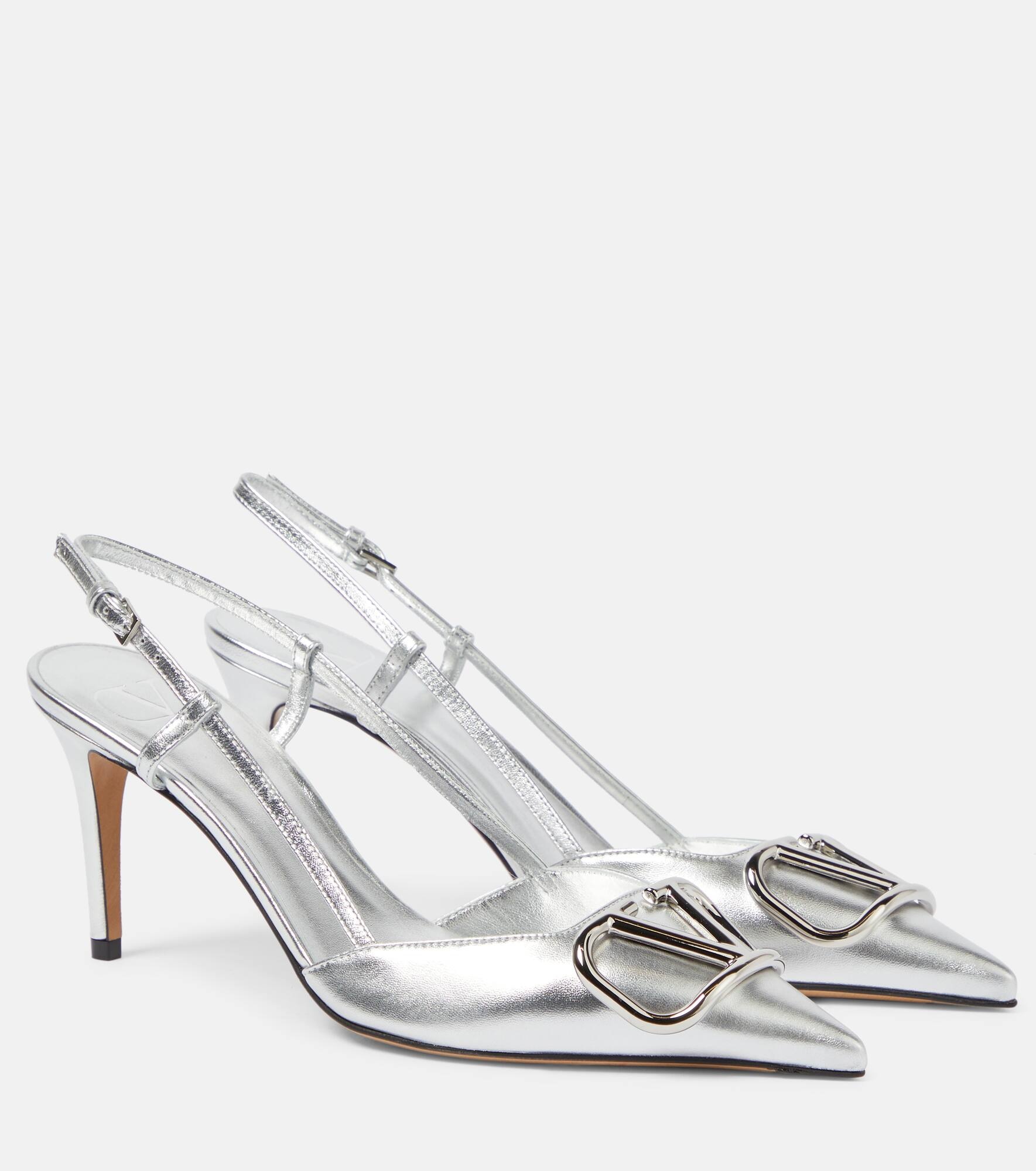 VLogo 80 metallic leather slingback pumps - 1