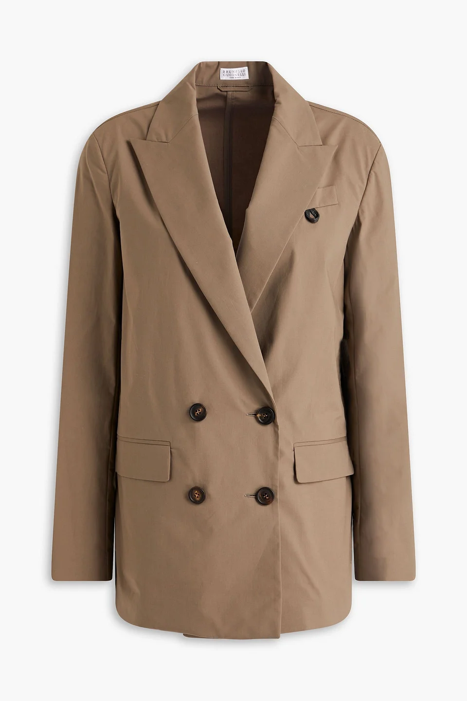 Double-breasted bead-embellished cotton-blend poplin blazer - 1