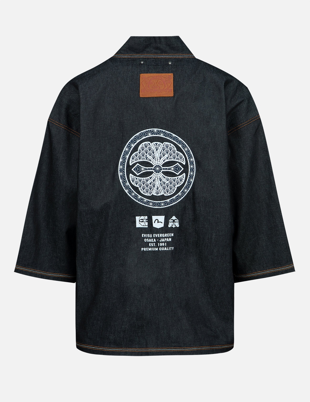 BROCADE-PATTERN KAMON PRINT DENIM KIMONO - 2