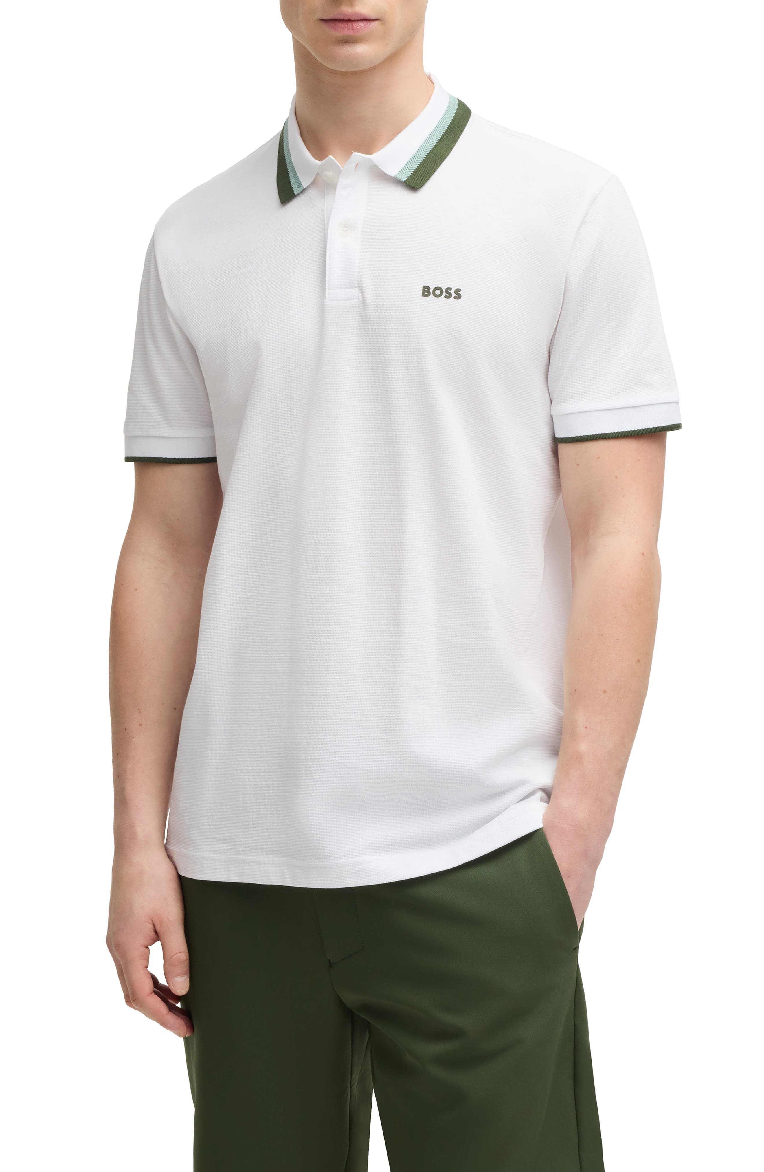 BOSS Paddy Tipped Cotton Polo in White at Nordstrom - 1