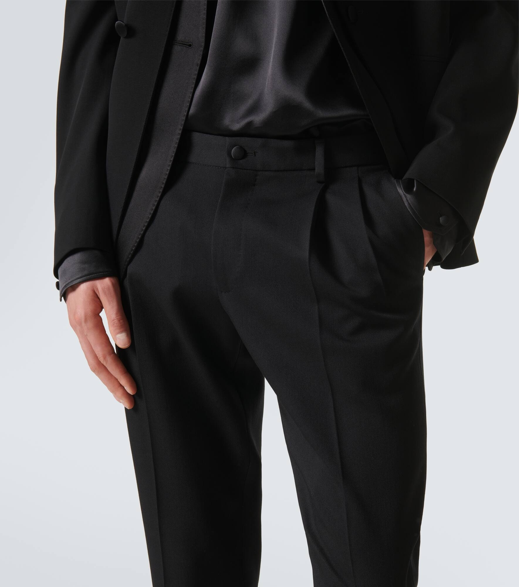 Wool-blend gabardine tuxedo pants - 5