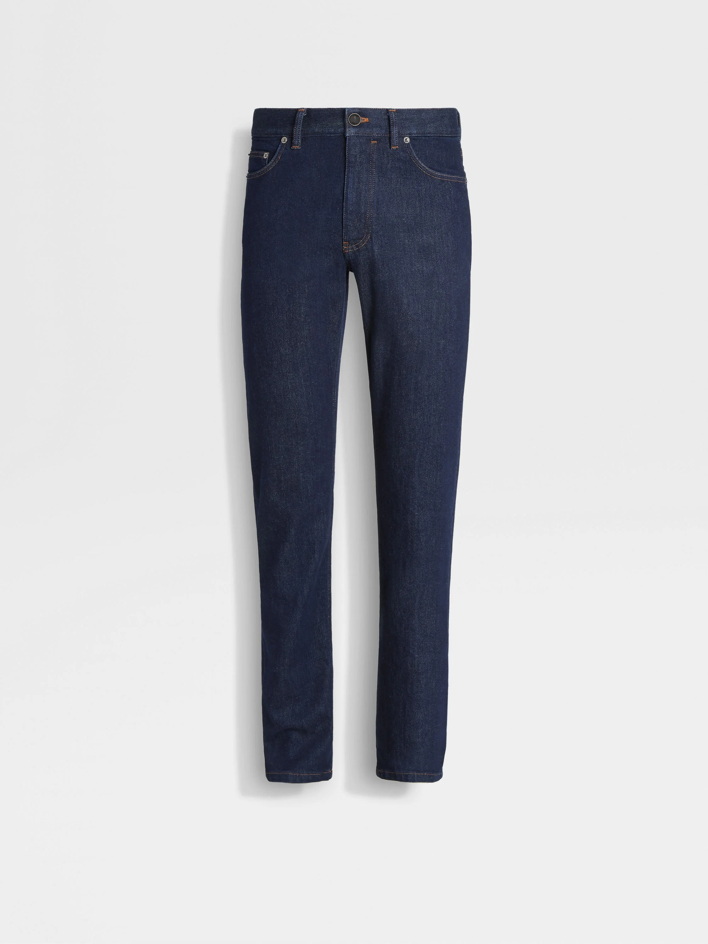 DARK BLUE RINSE-WASHED STRETCH COTTON ROCCIA JEANS - 1