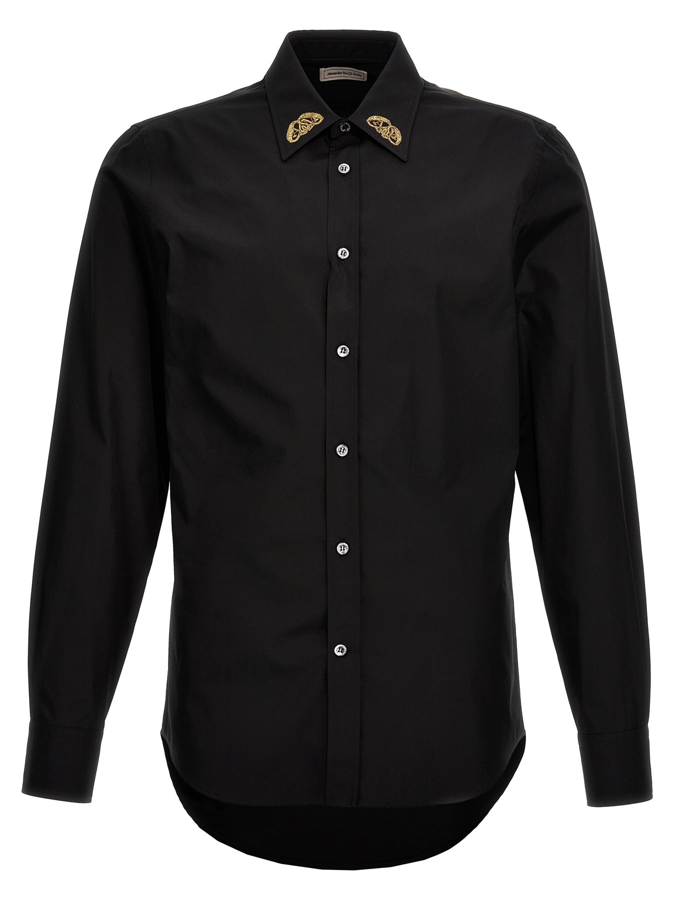 Embroidered Collar Shirt Shirt, Blouse Black - 1