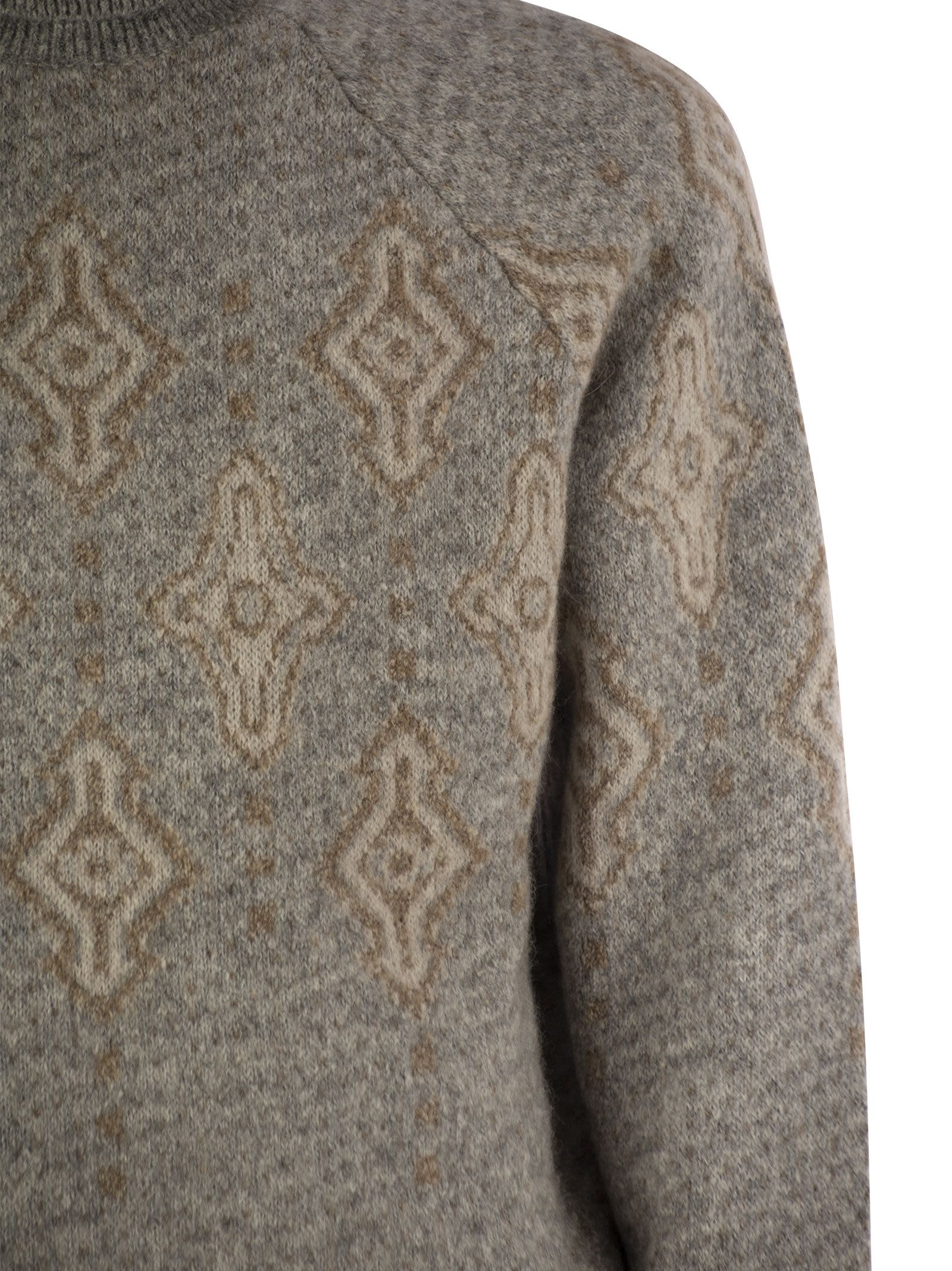 Brunello Cucinelli Men Geometric Jacquard Turtleneck Sweater In Alpaca, Cotton And Wool - 4