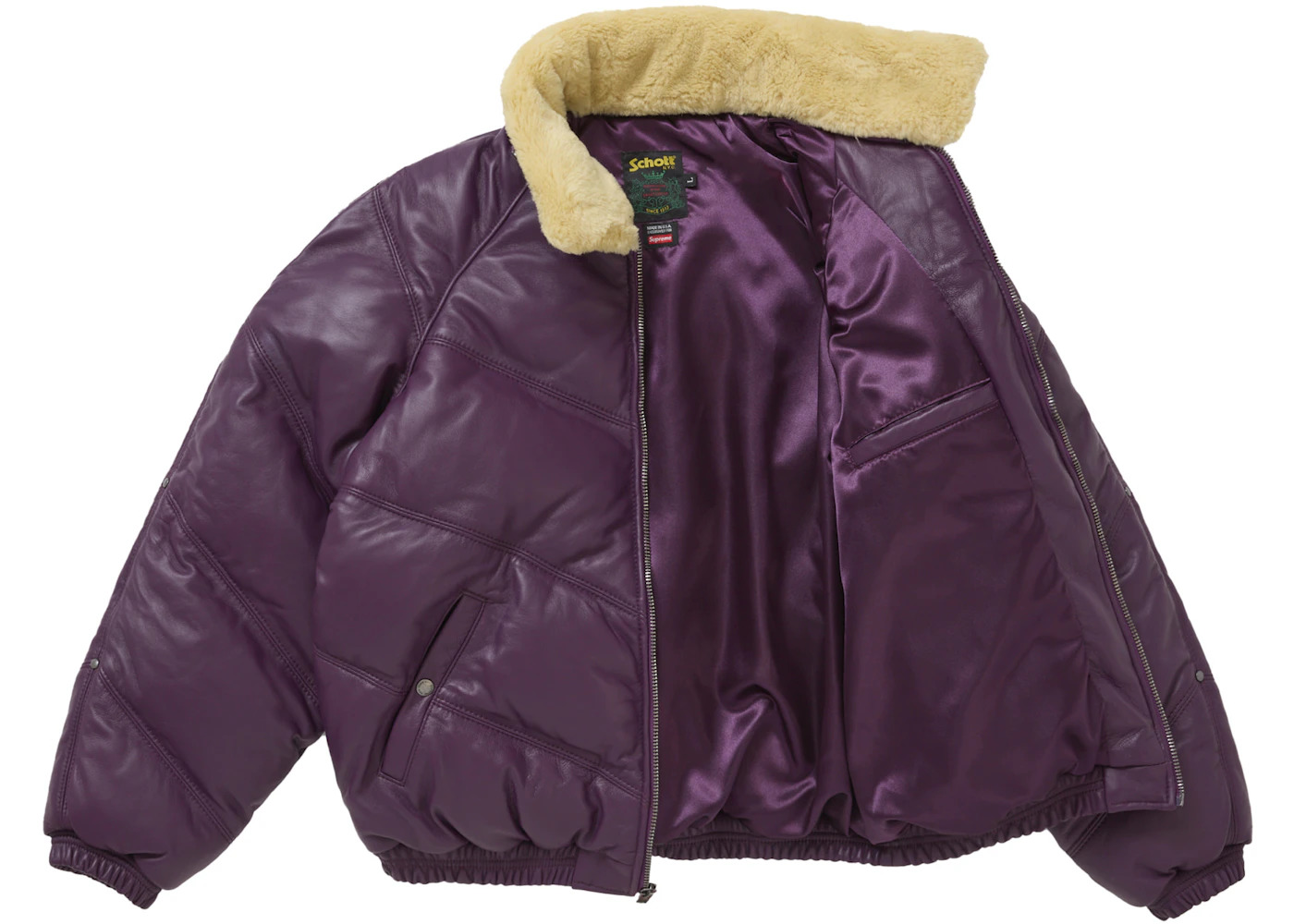 Supreme Schott Chevron Leather Down Puffer Jacket Purple - 2