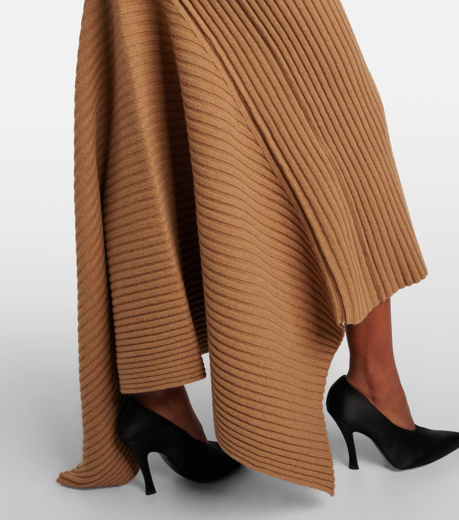 Draped ribbed-knit wool-blend midi dress - 6