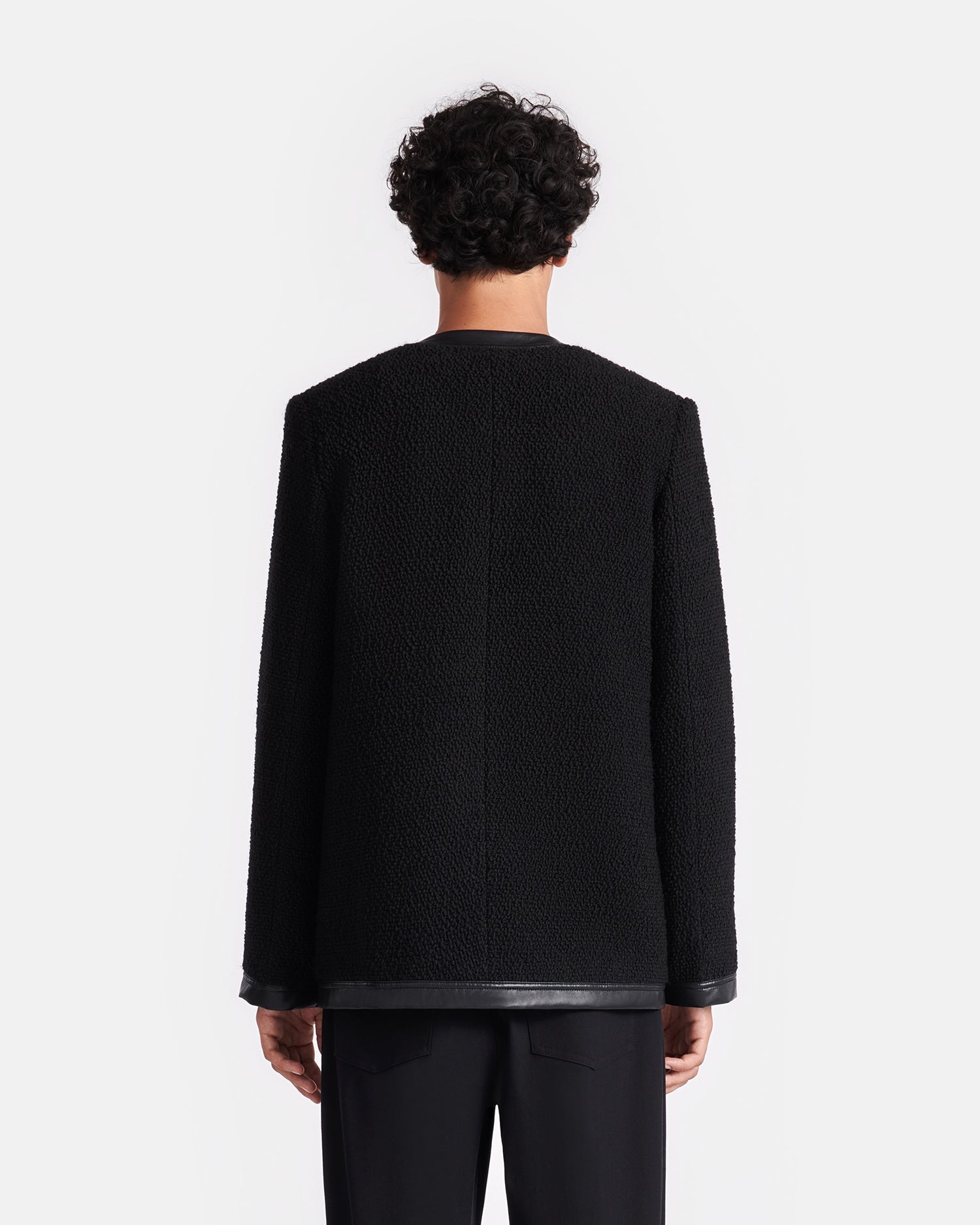 Leather-Trimmed Boucle Tweed Jacket - 3