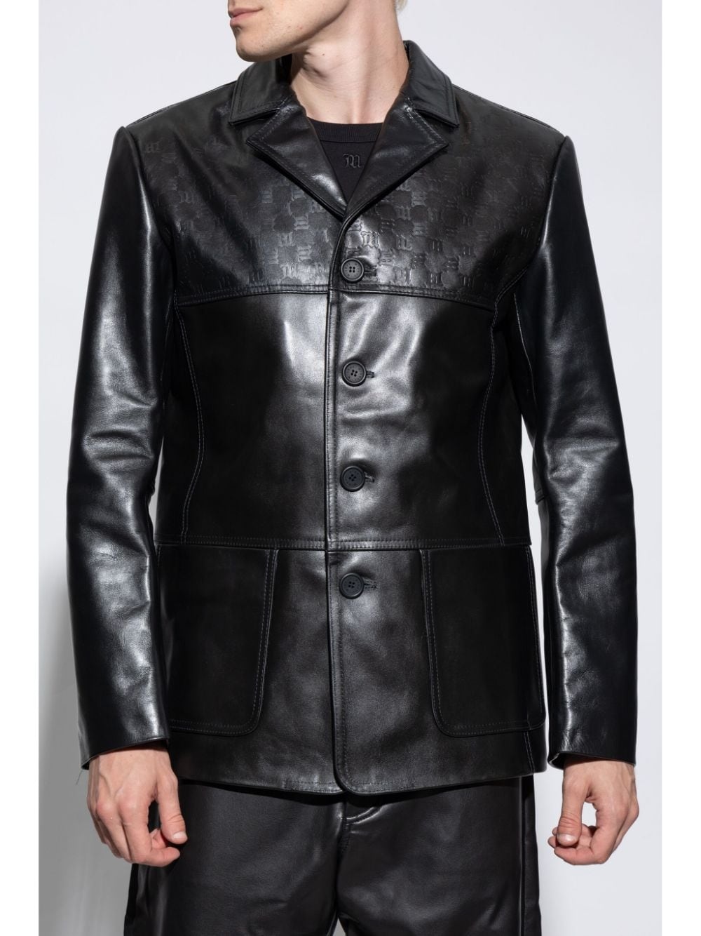 debossed monogram leather jacket - 3