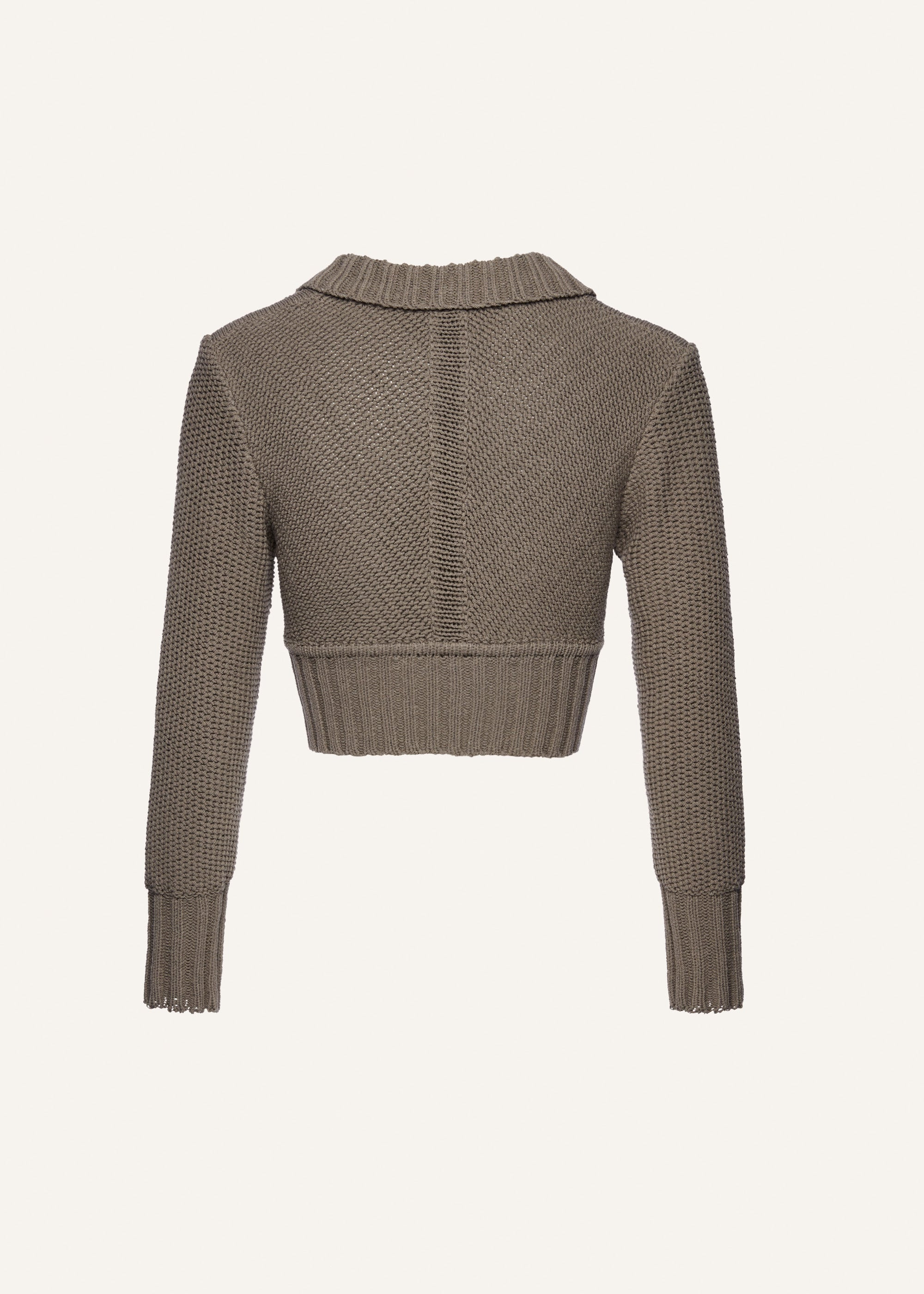 Collared cotton cardigan in khaki - 2