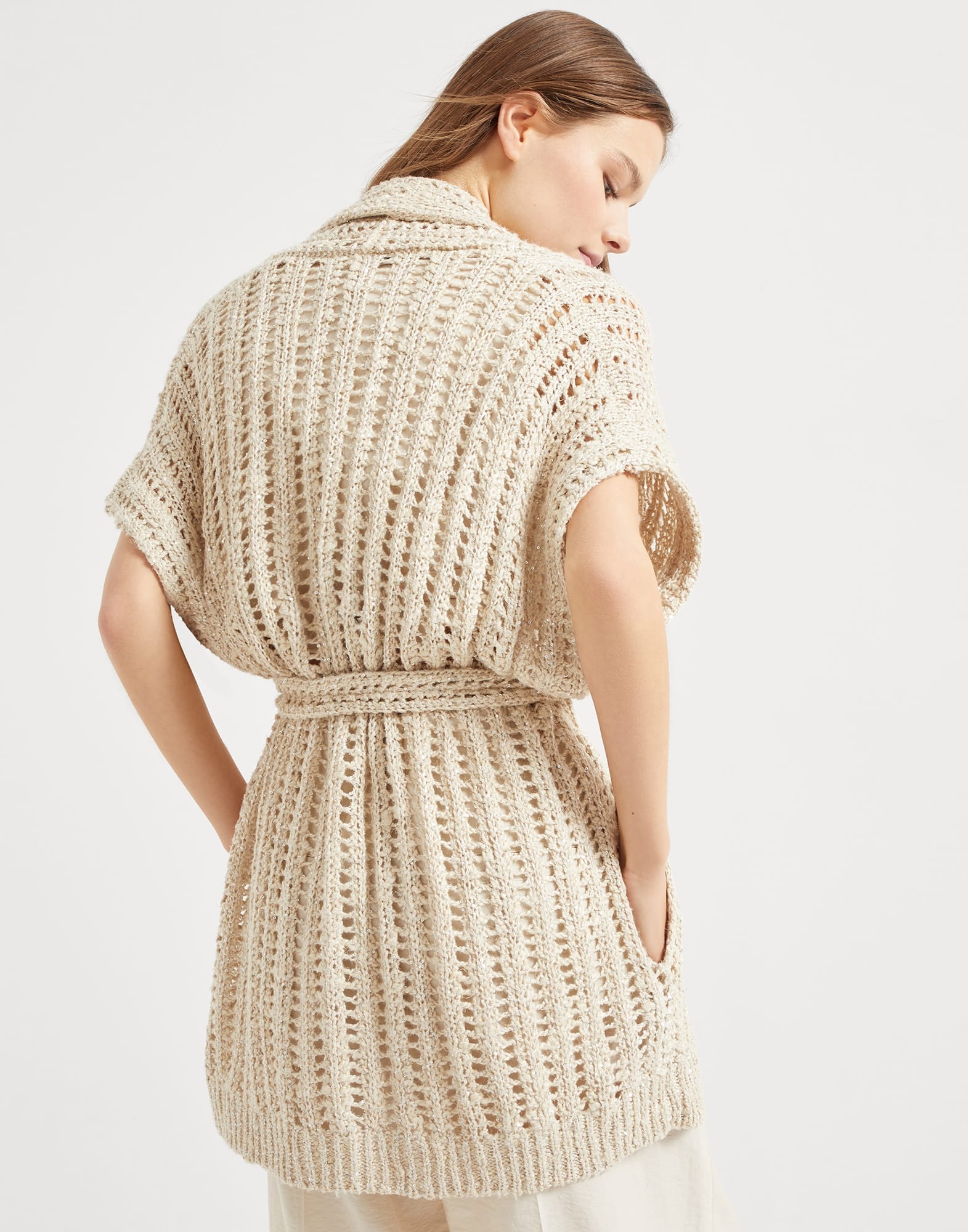 Dazzling silk and linen openwork rib cardigan - 2