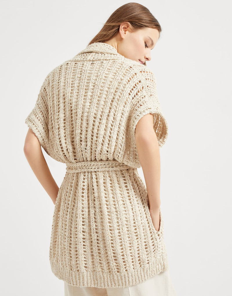 Brunello Cucinelli Dazzling silk and linen openwork rib cardigan outlook