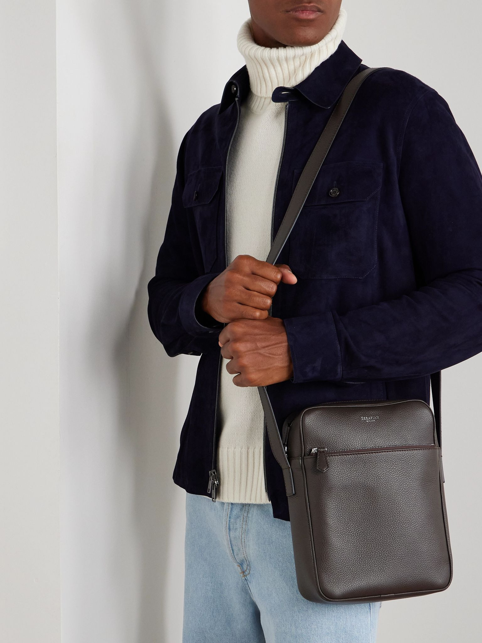 North South Full-Grain Leather Messenger Bag Brown - 2
