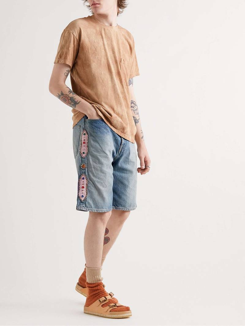 Kapital Wide-Leg Embellished Denim Shorts outlook