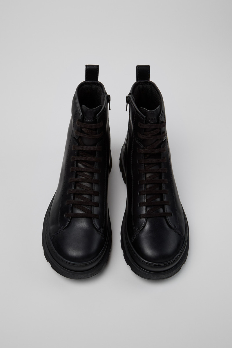 Black Leather Mid Boots for Men. 4