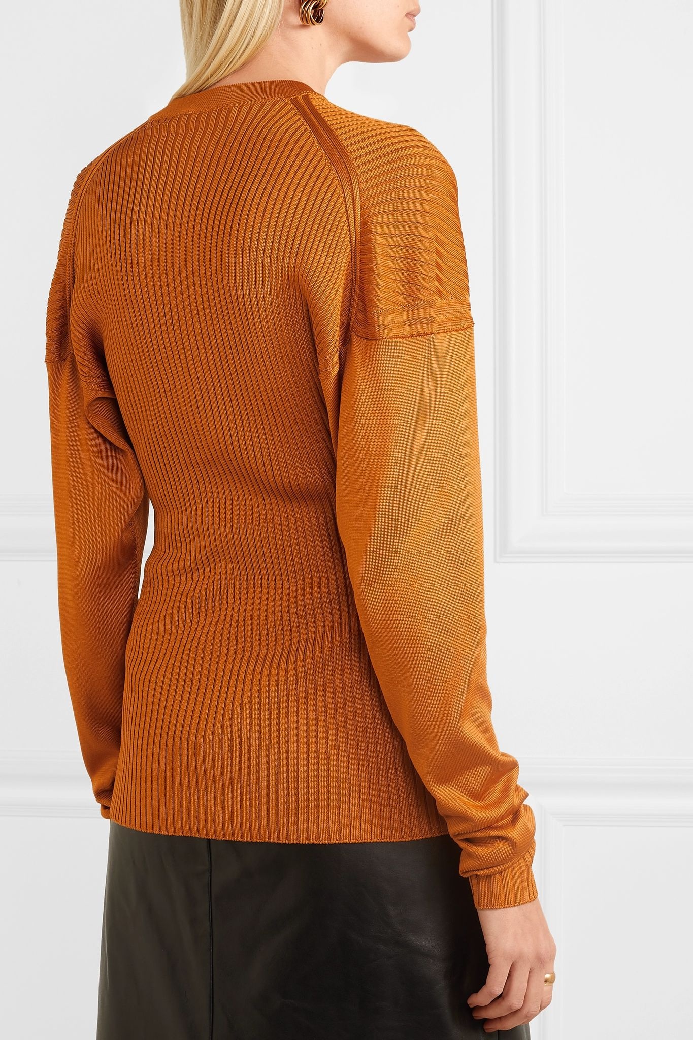 Paneled ribbed silk sweater - 4