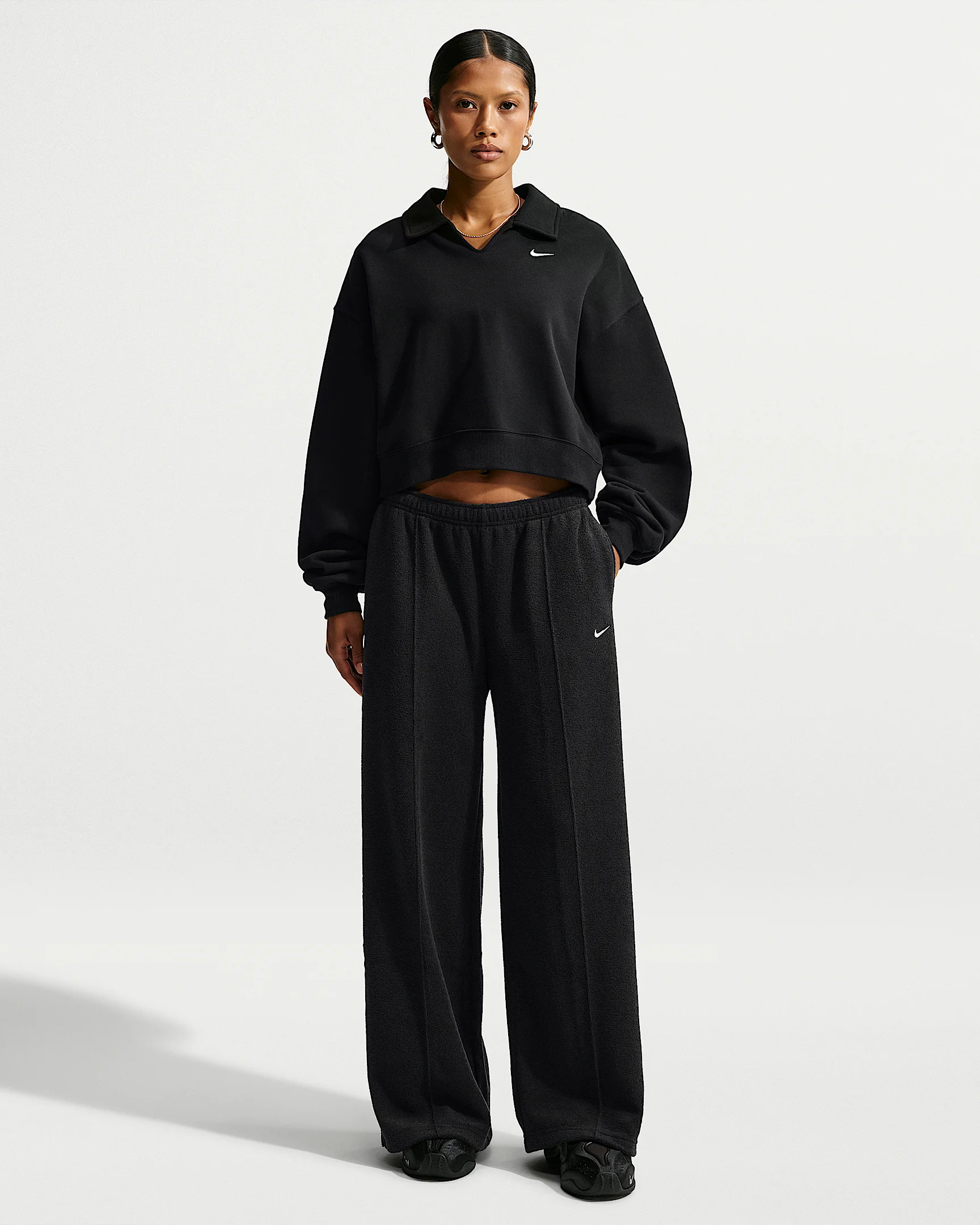 Nike Studio Fleece Medium-Weight Plush Women's Mid-Rise Wide-Leg Pants - 1