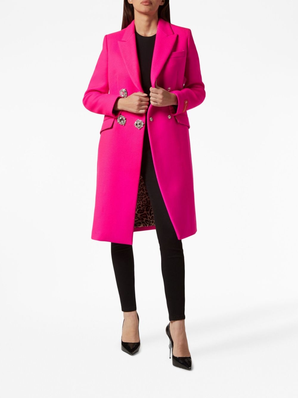 crystal-embellished wool coat - 2