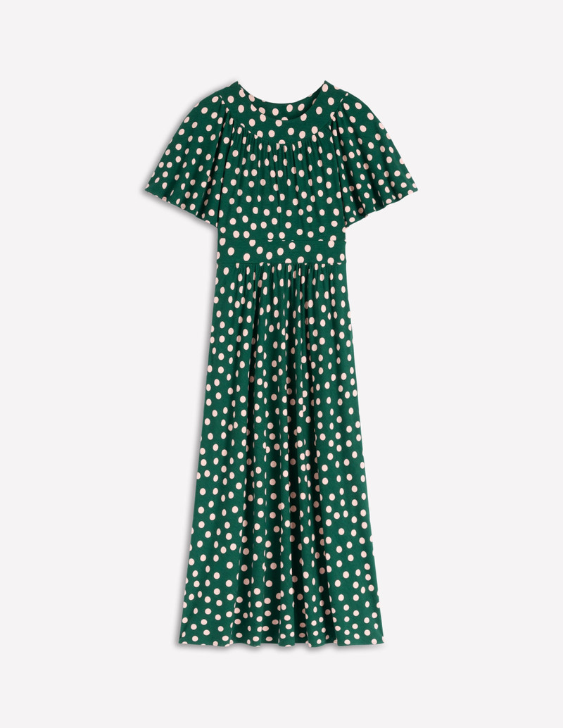 Yoke Panel Maxi Dress-Emerald Night, Painted Dot 1