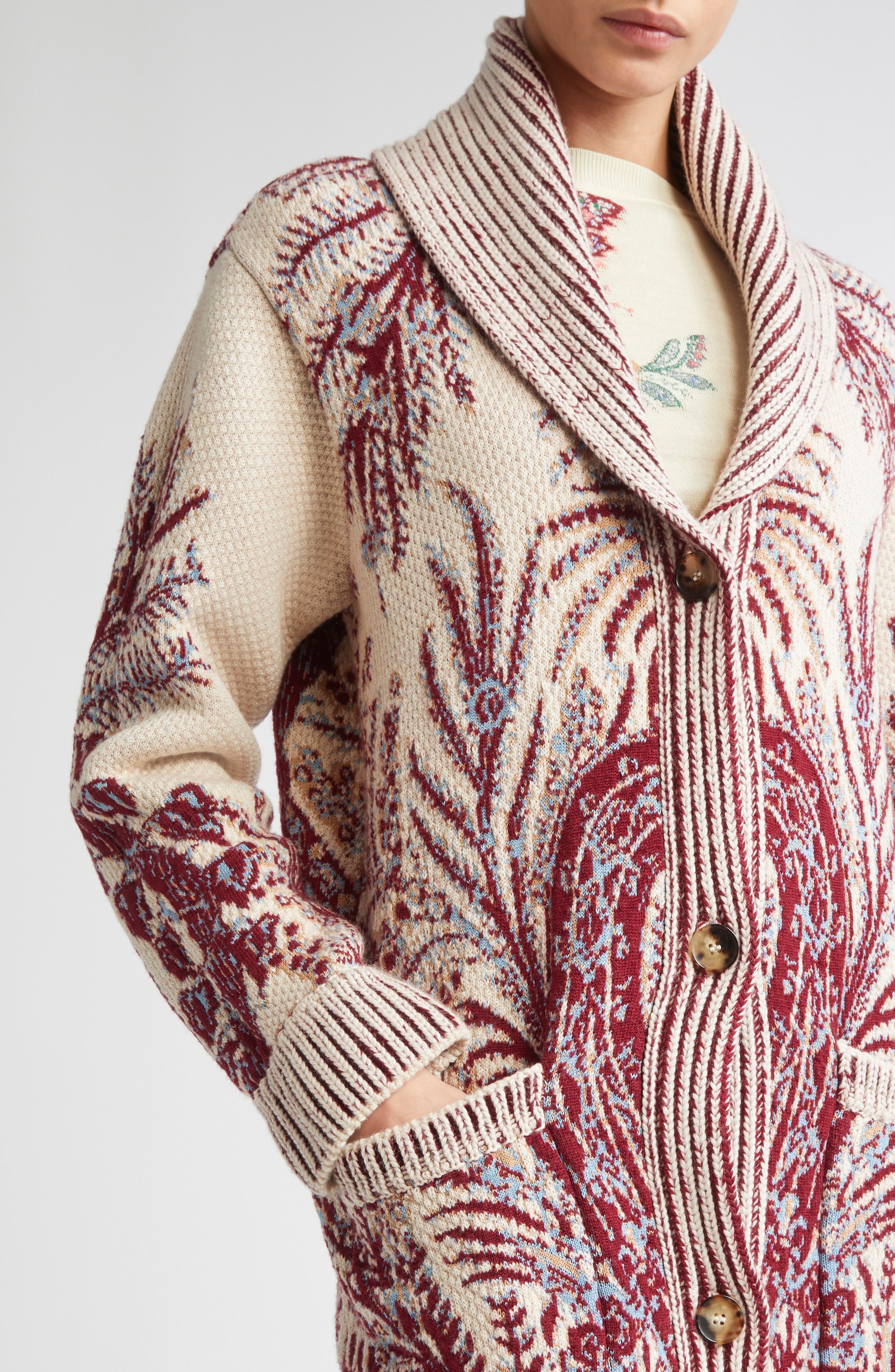 Etro Paisley Wool & Cotton Longline Cardigan in Stampa F.do Bianco at Nordstrom - 5