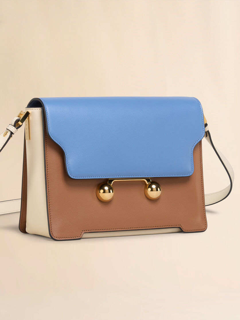 LIGHT BLUE, LIGHT BROWN E WHITE LEATHER TRUNKAROO MEDIUM SHOULDER BAG - 4