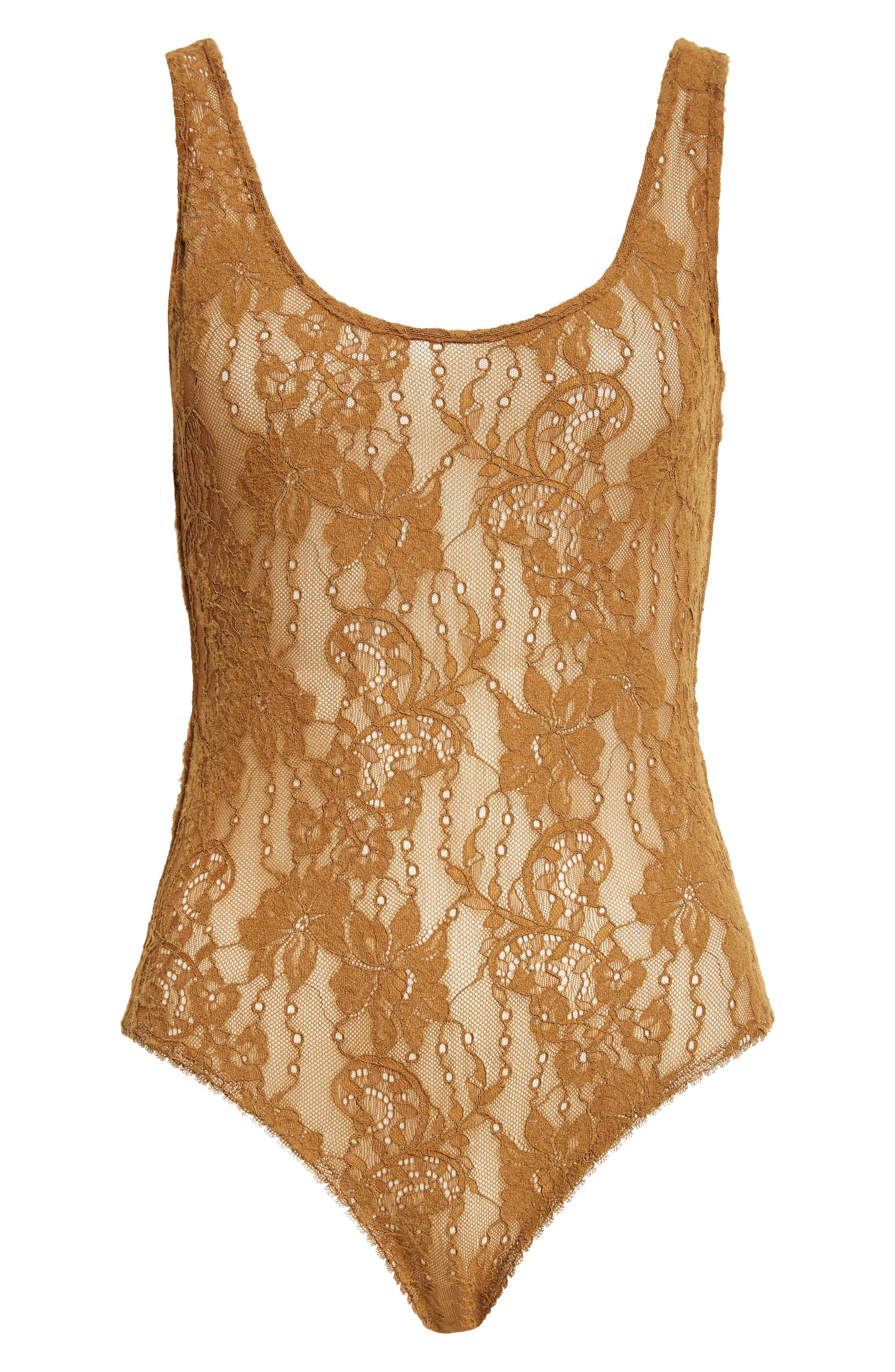 Zimmermann Scoop Neck Lace Bodysuit in Hazelnut at Nordstrom - 6