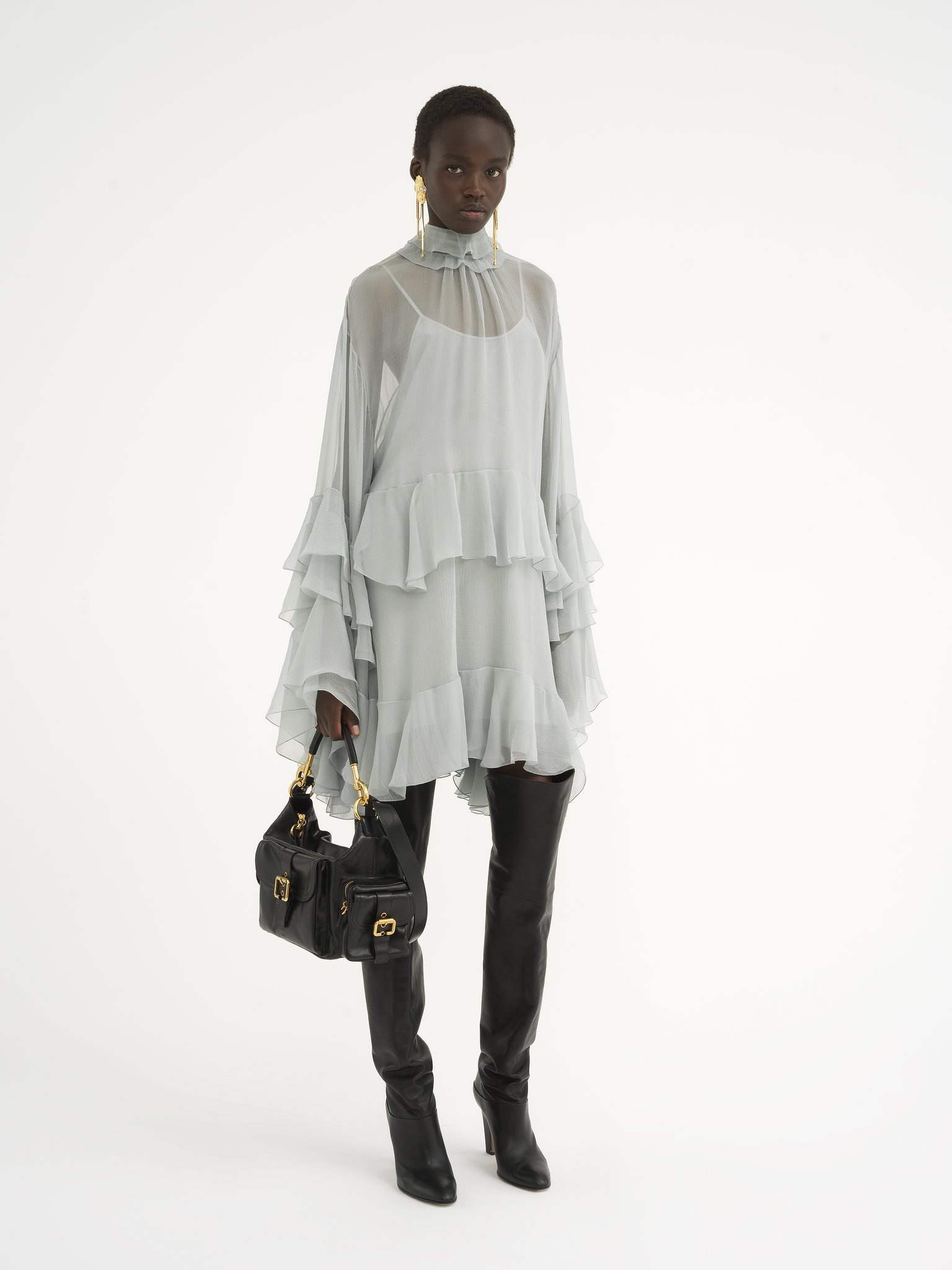 MINI RUFFLED DRESS IN SILK MOUSSELINE - 3
