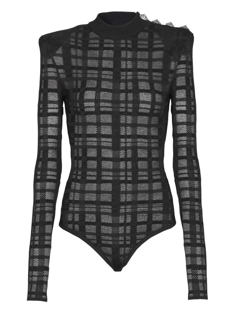 button plaid-pattern Bodysuit 1