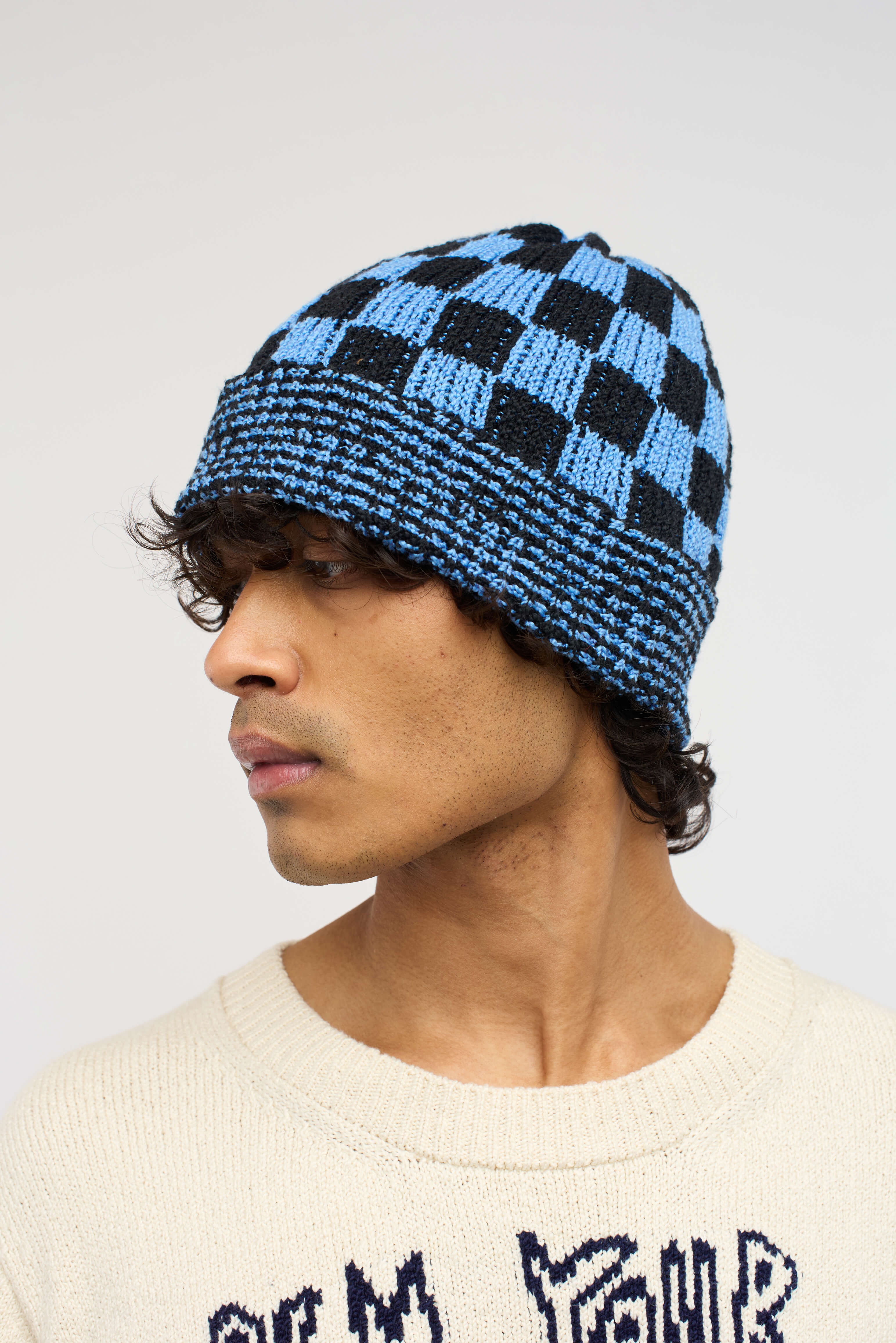 The Elder Statesman BOLT CHECK BEANIE | REVERSIBLE