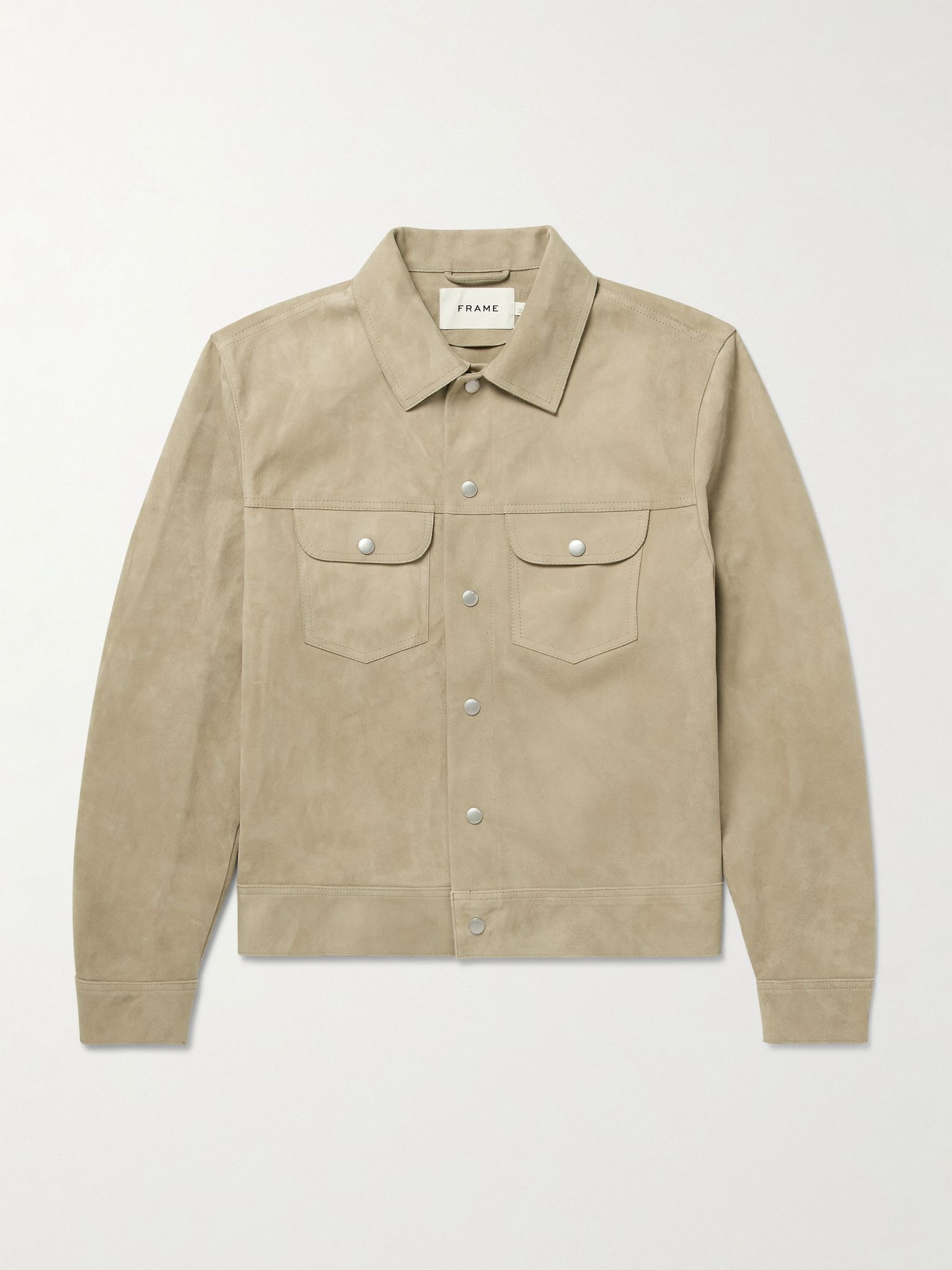 Slim-Fit Suede Trucker Jacket Beige - 1