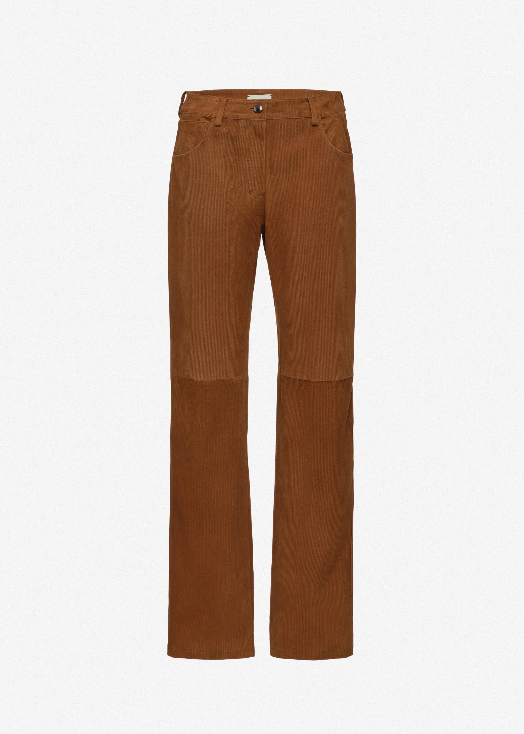 Corduroy-effect leather straight-leg pants in terracotta - 1