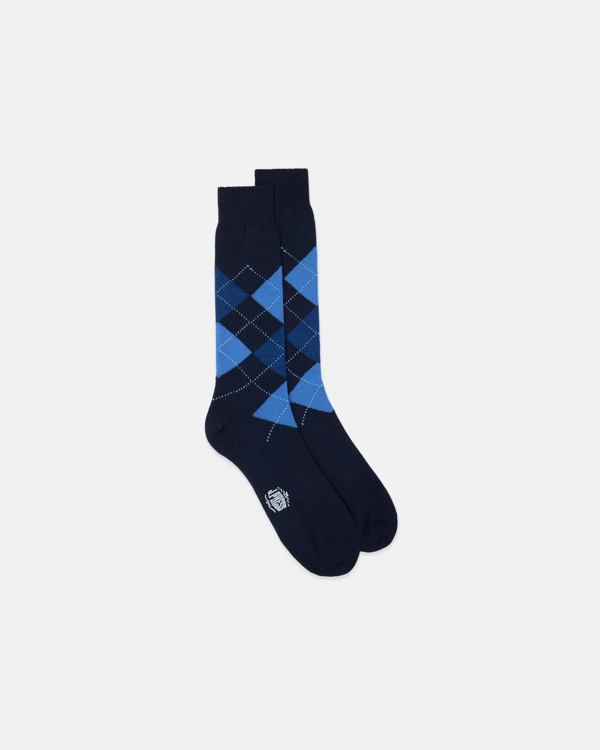 MADE-IN-ITALY NAVY & BLUE ARGYLE MID-CALF WOOL SOCKS - 1