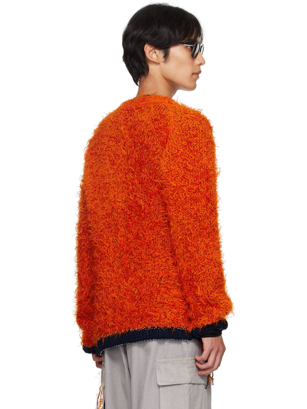 Orange Furry Knit Cardigan - 3