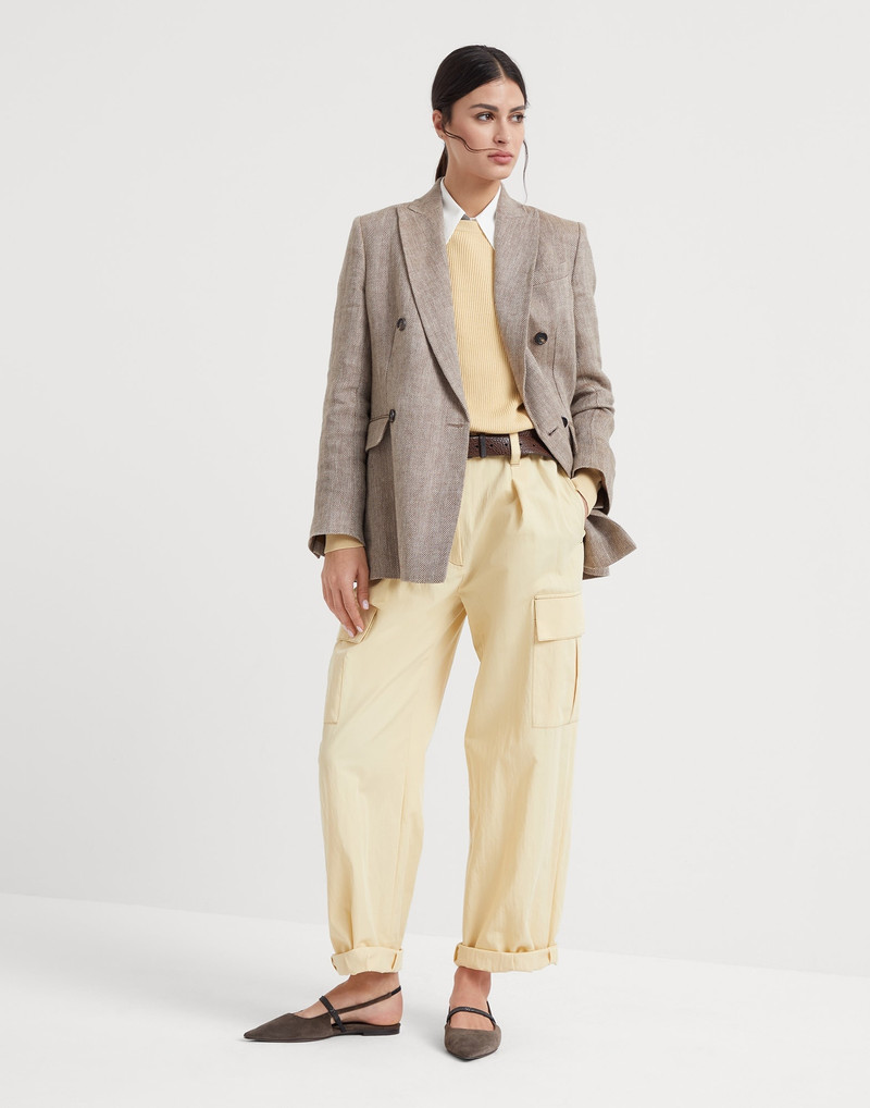 Wrinkled techno cotton gabardine baggy cargo trousers with monili 4