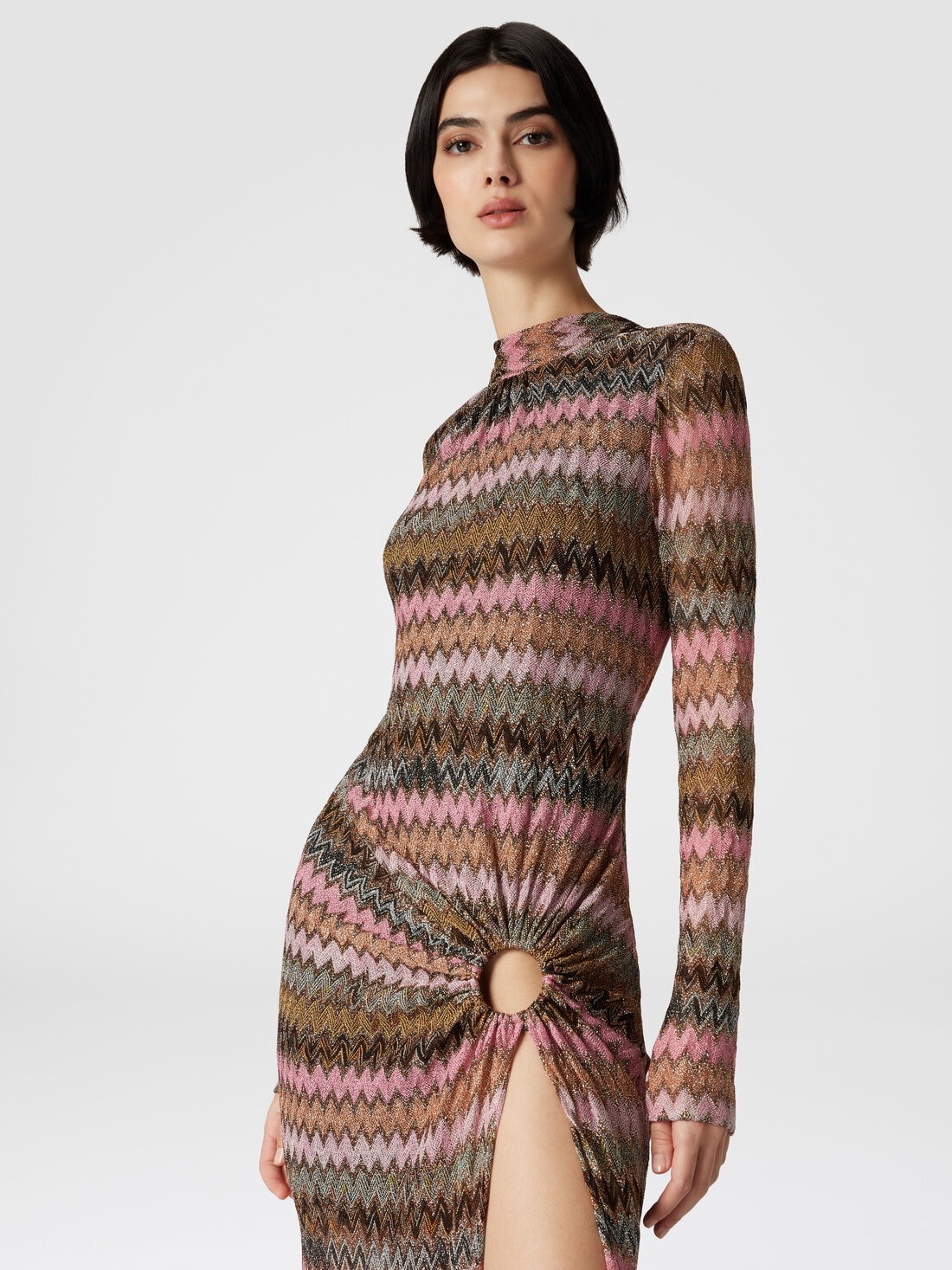 オールインワン・サロペット Missoni Black Chevron Viscose V-Neck Dress With Lame Long V-neck dress in lamé viscose