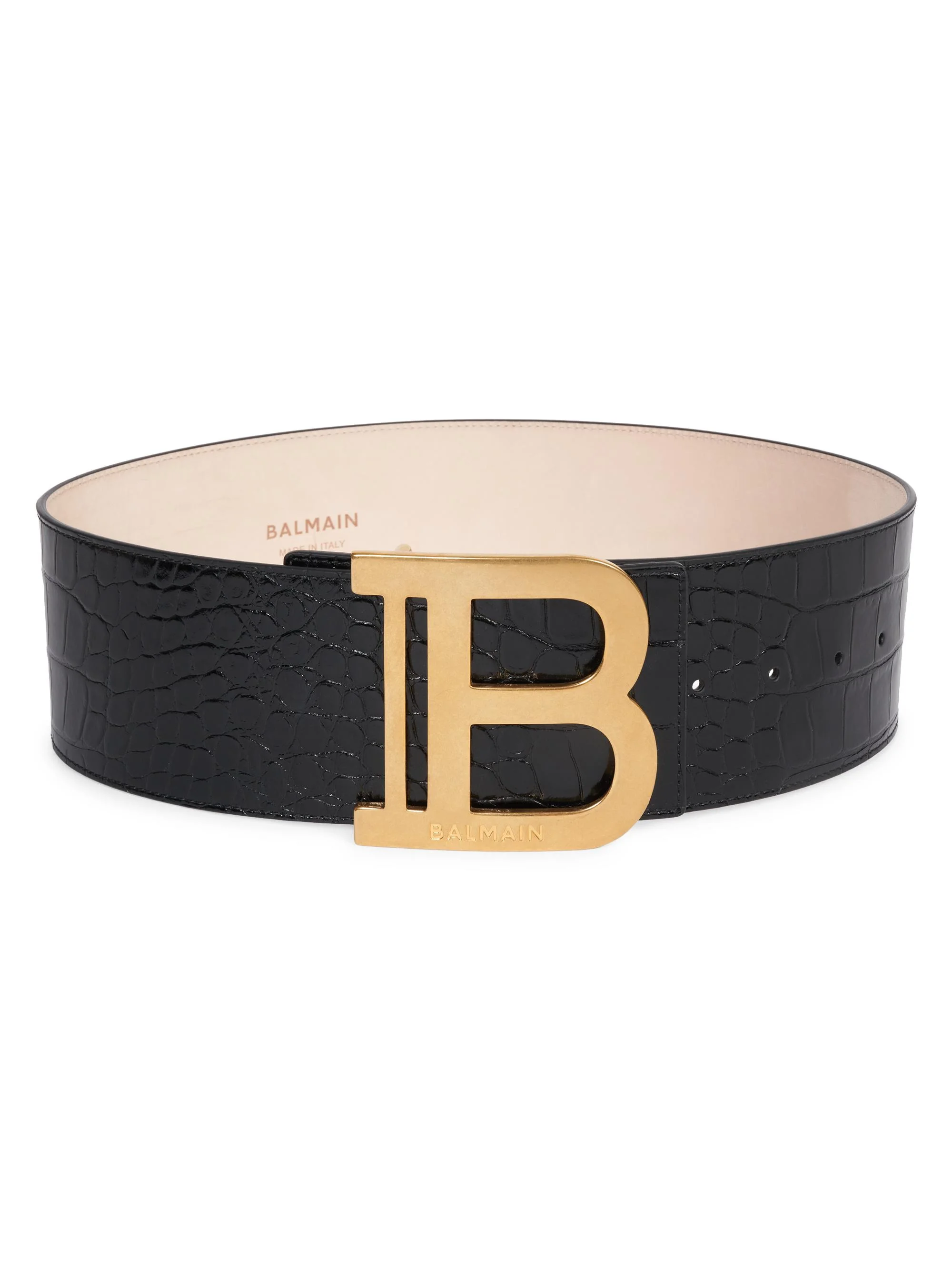 Women's Crocodile-Embossed Leather B Belt - Noir - 1