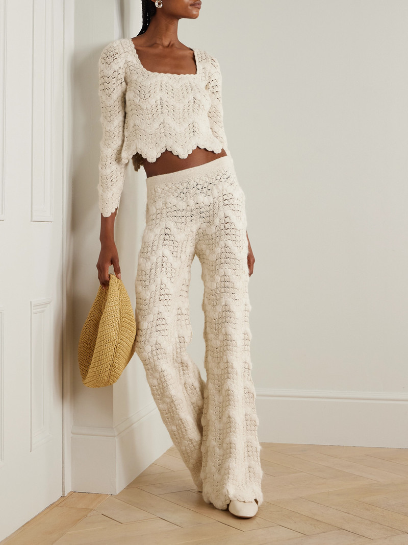 ESCVDO Brisa Scalloped Crocheted Alpaca Wide-leg Pants outlook