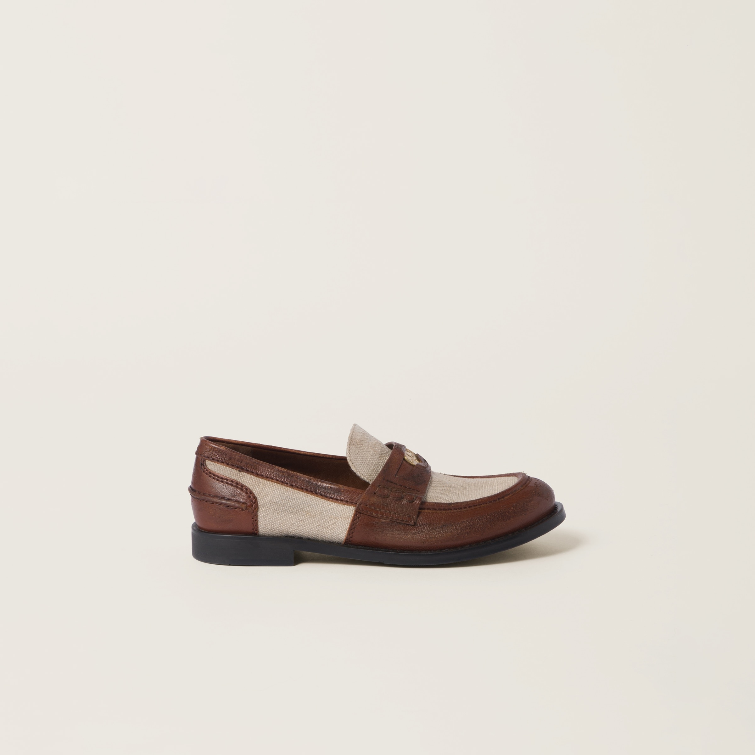 Leather and linen loafers - 2