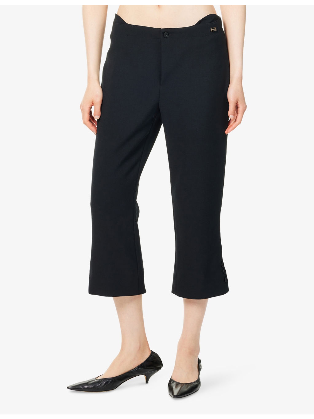 Buttoned Cuffs Crop-Leg Stretch-Woven Trousers - 3