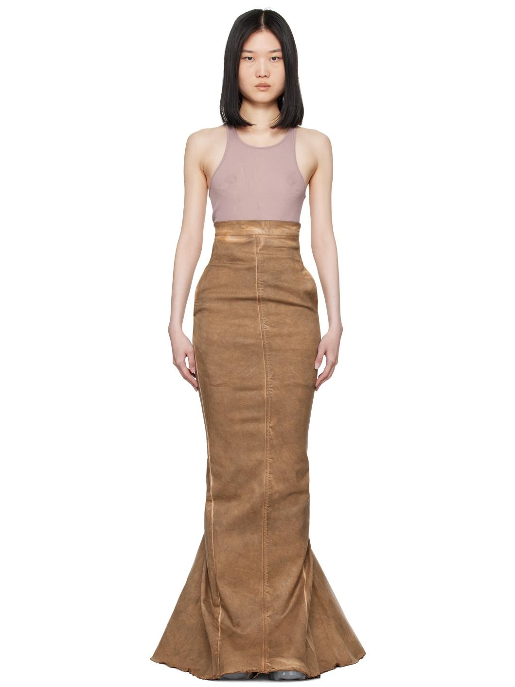 Brown Lido Dirt Pillar Long Denim Maxi Skirt - 1